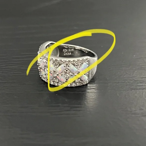 Sterling silver lab created opal and white sapphire X ring - Picture 6 of 6